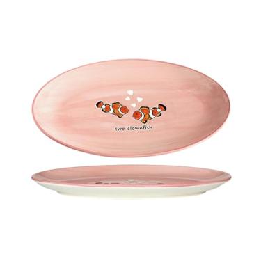 Imagem de Prato feito à mão de peixe-palhaço pintado de cerâmica, prato de jantar doméstico simples e personalizado - rosa [alto]