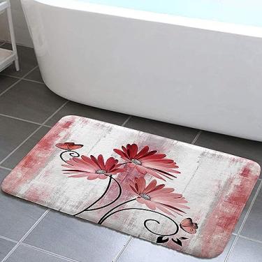 Imagem de VeiVian Tapete de banho rústico para casa de banho, tapete de banho de madeira para casa de banho, tapete de banho macio antiderrapante, 43 x 73 cm