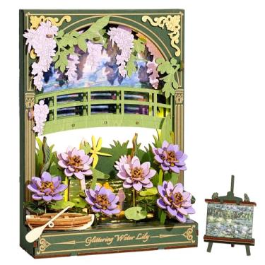 Imagem de Wowood Quebra-cabeças de madeira 3D para adultos – Monet Water Lily DIY Kits de montagem modelo com luz LED – decoração de casa, arte de parede e presentes criativos exclusivos para amantes de arte