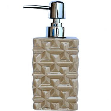 Imagem de Saboneteira Liquida Banheiro Cerâmica Bege E Prata De 350ml