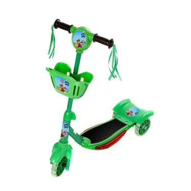Imagem de Brinquedo Infantil Patinete Scooter 3 Rodas Com Cesta Luz E Som Verde 
