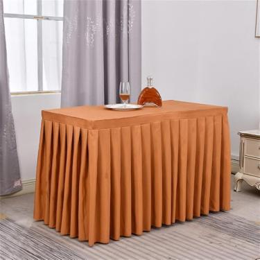 Imagem de Saia de mesa de poliéster branca, toalha de mesa para sala de reunião, toalha de mesa retangular plissada para decoração de eventos, banquetes, festas de casamento, camelo, 1,2 m (48 x 23 x 30 pol.)