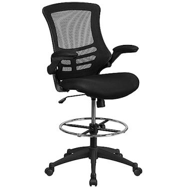 Imagem de Flash Furniture Kelista Cadeira ergonômica de malha preta com anel ajustável e braços articulados