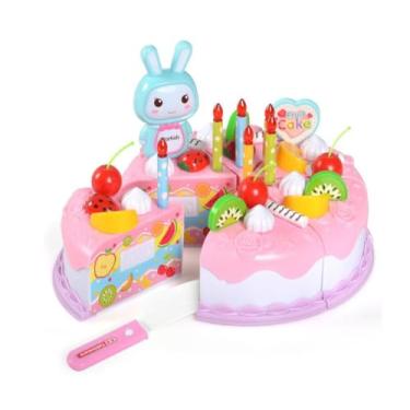 Imagem de Brinquedo Infantil Comidinhas Bolo de Aniversário Crec Crec Com 37 peças – Kit Educativo Ideal Para Presente de Dia das Crianças (Rosa)