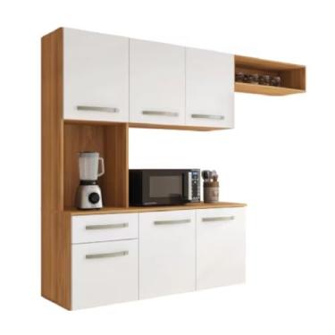Imagem de Armário de Cozinha Completa Suspenso com Balcão 6 Portas 1 Gaveta Luna Madeirado/Branco