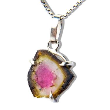 Imagem de Colar Nlux Slices Turmalina Melancia Ajustável Prata 950 B