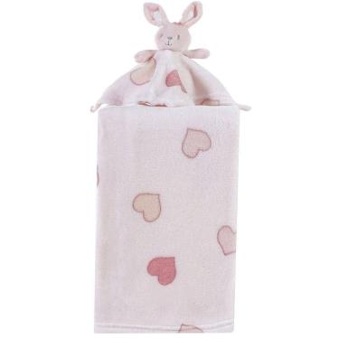 Imagem de Manta Com Naninha Flannel Estampada Para Bebê 75x100 Rosa Coelho