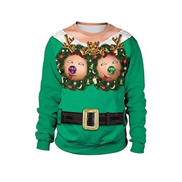 Imagem de Yajun Moletons de Natal com impressão 3D Moletom de Natal Engraçado Casual Gola O Pulôver Grandes Moda Manga Longa Roupas Para Adultos, Verde, 4
