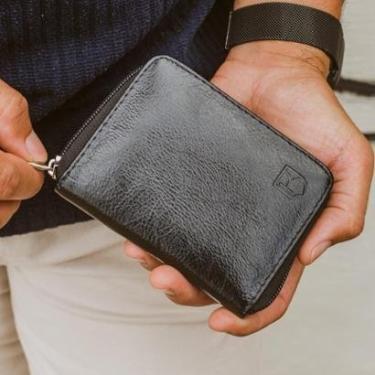 Imagem de Carteira Zíper Couro Sanfonada CNH Cartões Documentos RFID-Unissex