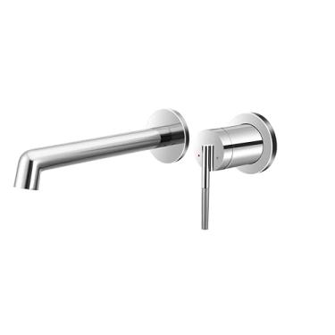 Imagem de Torneira de banheiro de montagem na parede - Torneira de latão de alça única com alavanca serrilhada de válvula áspera, design minimalista moderno (cromado)