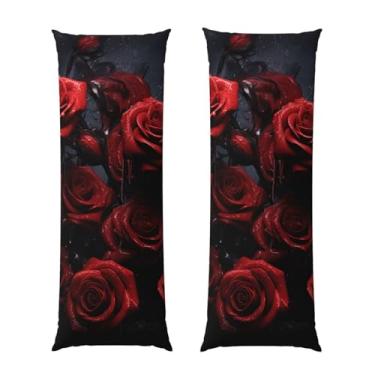 Imagem de Capa de travesseiro corporal com zíper oculto, fronha longa de microfibra macia e respirável para travesseiro corporal, capa de travesseiro com foto de rosa vermelha para dormir, presente de cama