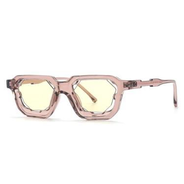 Imagem de HPIRME Óculos de sol punk retrô feminino, masculino, festa, vintage, UV400, óculos de sol para áreas externas, hip hop (rosa e amarelo)
