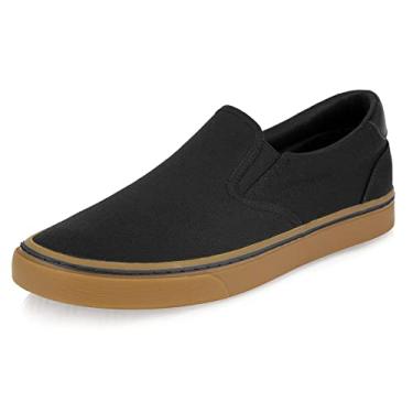 Imagem de TOBER Tênis masculino preto clássico cano baixo lona moderno com palmilha macia casual sapatos sociais para homens confortáveis sapatos de caminhada, Goma preta sem cadarço, 8