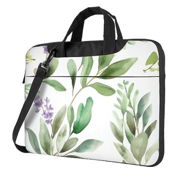 Imagem de Capa para laptop em aquarela de flor verde à prova de choque capa protetora para notebook bolsa portátil para laptop bolsa à prova d'água, Preto, 13 inch