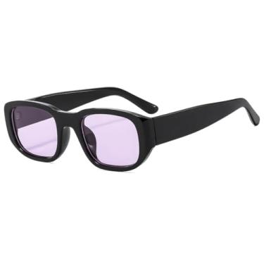 Imagem de VFDHN Óculos de sol clássico retrô feminino vintage oval pequeno retangular feminino (preto roxo)
