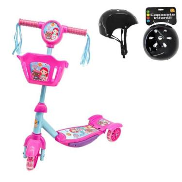 Imagem de Kit Patinete Menina Cesta Sereia Led 35Kg Rosa Com Capacete - DM Toys
