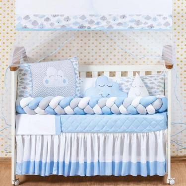 Imagem de Kit Trança Berço Menino 12 Peças Nuvem Com Saia Azul Claro