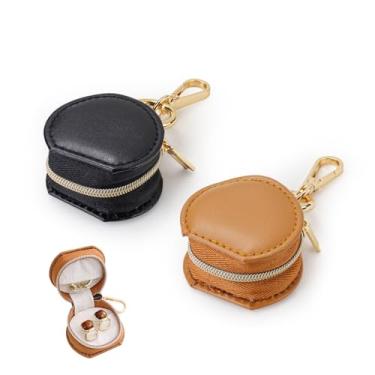 Imagem de LELE LIFE Pacote com 2 chaveiros, porta-joias de viagem, mini estojo de viagem, caixa organizadora de brincos pequenos (marrom + preto)