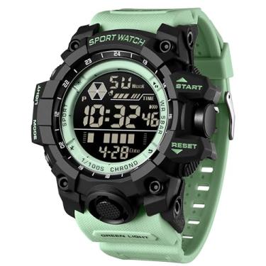 Imagem de findtime Relógio digital masculino militar grande alarme de rosto cronômetro tático à prova d'água relógio de pulso Relojes para Hombres relógios masculinos, Verde claro, relógio masculino