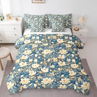 Imagem de Erosebridal Conjunto de edredom floral boêmio, solteiro, com lençóis e flores de lírio, 7 peças, folhas, jardim, botânico, cama, em uma bolsa, pétalas pastorais, conjuntos de colcha