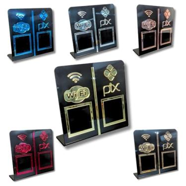 Imagem de Placa Pix e Wi-fi display de qr code em acrilico preto (Preto com bronze)