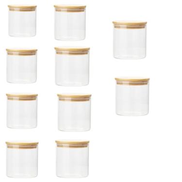 Imagem de Kit 10 Potes Vidro 200ml Tampa Bambu Vedação Silicone