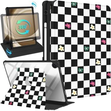 Imagem de Kidcube Capa para Samsung Galaxy Tab A9 Plus de 28 cm para mulheres e meninas, capa fólio fofa com suporte para lápis, design xadrez preto exclusivo, suporte giratório para adolescentes para Tab A9