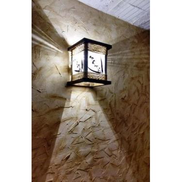 Imagem de Arandela rustica luminária de corda com folhagem madeira artesanal sal