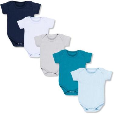 Imagem de Kit 5 Peças Body Manga Curta Suedine Canelado 100% Algodão Menino Meni