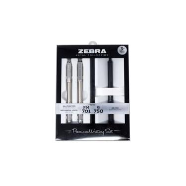 Imagem de Zebra Pen Conjunto de presente de escrita premium, pacote com 3, tinta preta, ponta média/fina, inclui caneta de gel G-750, caneta esferográfica F-701 e lapiseira M-701, barris de metal, recarregável