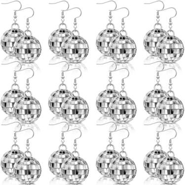 Imagem de Kigeli Brincos femininos de bola de discoteca dos anos 60, brincos de prata para discoteca, acessórios de discoteca dos anos 70, joias hippie, joias de discoteca, lembrancinhas de festa para vaqueiras