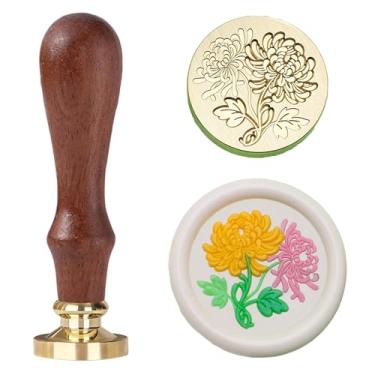 Imagem de Ychostamp Selo de cera – Design floral vintage, carimbo de cera de crisântemo de outono para convites de casamento, cartas, gravação botânica de flores de outono