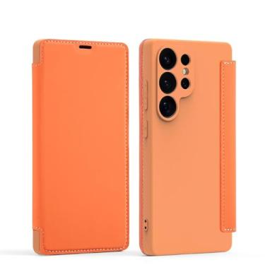 Imagem de HJZSZX Para Samsung S25Plus Proteção Total Silicone Líquido Flip Phone Case Wallet Card Slot Bracket Cover (Para Samsung S25Plus/Laranja)
