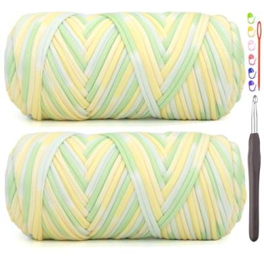 Imagem de Pacote com 2 camisetas para crochê, camiseta arco-íris, tecido elástico grosso, fio de crochê para iniciantes, bolsa de tricô à mão, cesta/porta-copos / artesanato faça você mesmo/decoração de casa 2