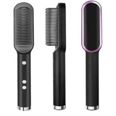 Imagem de Escova Profissional |Elétrica 3 em 1 Bivolt |Seca, Alisa e Modela com |Íons e Brilho Cacheados e|Crespos Pente| Anti Frizz Potente Premium 200° Graus |Escova Multifuncional(Preto)!