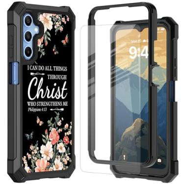 Imagem de RYUITHDJP Capa para celular Samsung Galaxy A15 5G com protetor de tela de vidro temperado, capa de proteção de cantos à prova de choque de camada dupla para Samsung Galaxy A15 5G, versículo bíblico 4