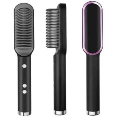 Imagem de Prancha Escova Alisadora 3 em 1, Alisa, Ioniza, Seca, Pente Profissional Bivolt (Preto)