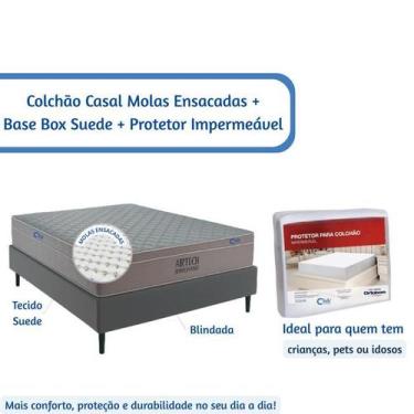 Imagem de Colchão Ortobom Airtech Molas Ensacadas Base Box Suede Blindada com Pr