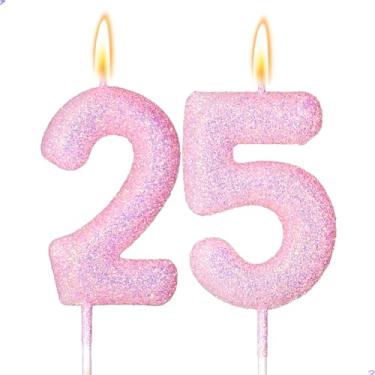 Imagem de 25 velas decorações de aniversário de 20 anos para meninas, 25 velas rosa para bolo de aniversário, 25 enfeites de bolo para meninas de 25 anos, decorações de festa de aniversário, lembrancinhas de
