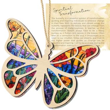 Imagem de Wrappiness Enfeite de apanhador de sol de borboleta com cartão de história, presentes de amizade para mulheres amigas, decoração de pendurar na janela, enfeites de Natal para árvore, presentes