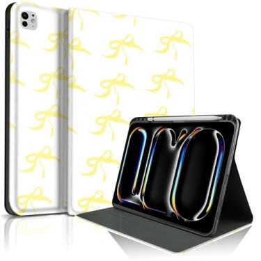 Imagem de TopPerfekt Capa para iPad Pro de 11 polegadas M4 2024 (5ª geração), gravata borboleta amarela fofa chique adorável com suporte para despertar/dormir automático para crianças, meninos, meninas