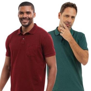 Imagem de Kit 2 Camisa Polo Masculina Pique Jacquard com Bolso Casual-Masculino