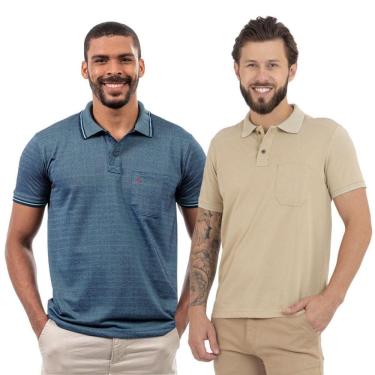 Imagem de Kit 2 Camisa Polo Masculina Pique Jacquard com Bolso Casual