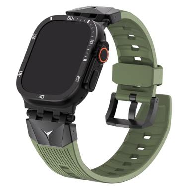 Imagem de Fullmosa Correia para Apple Watch 44 mm 45 mm 49 mm, correia resistente em silicone com proteção, compatível com Apple Watch Series 10/9/8/7/6/5/4/SE2/Ultra/Ultra 2, Verde preto, Ultra 49mm