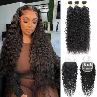 Imagem de FASHION VILA Cabelo humano 12A 3 mechas com fecho de renda 12 x 12 (20 22 24+18) 100% cabelo humano virgem brasileiro ondulado de água brasileiro ondulado do oceano com fecho de renda HD cor natural