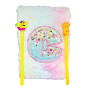 Imagem de Kit Caderno Escolar Fofo Letra Acompanha 2 canetas gliter pelúcia - je