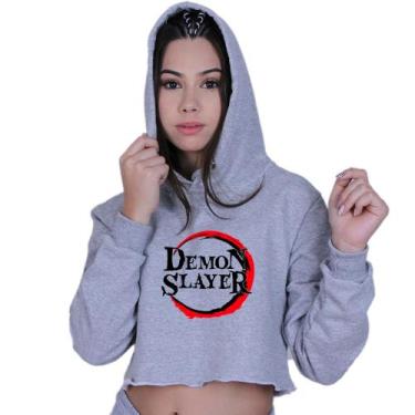 Imagem de Cropped Moletom Feminino Anime Demon Slayer - LAFRE, Cinza, M