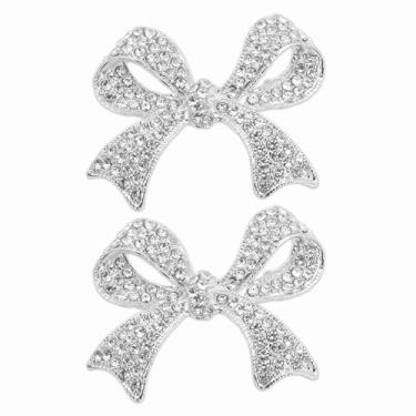 Imagem de PATIKIL Broche de laço de strass, 2 peças elegante cristal brilhante laço broche vintage broche de lapela moda broche feminino festa de casamento terno nupcial roupas chapéu joias presente, tom prata
