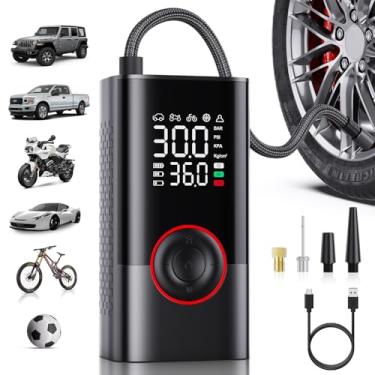 Imagem de Compressor de ar portátil para inflador de pneu - Mini bomba de ar portátil sem fio com medidor de pressão digital, inflação rápida de 150PSI 3X e bomba de pneus com função de desligamento automático