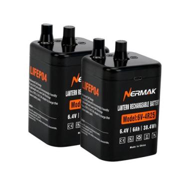 Imagem de Bateria de lanterna NERMAK 6V 6Ah de lítio LiFePO4 Heavy Duty, pacote 